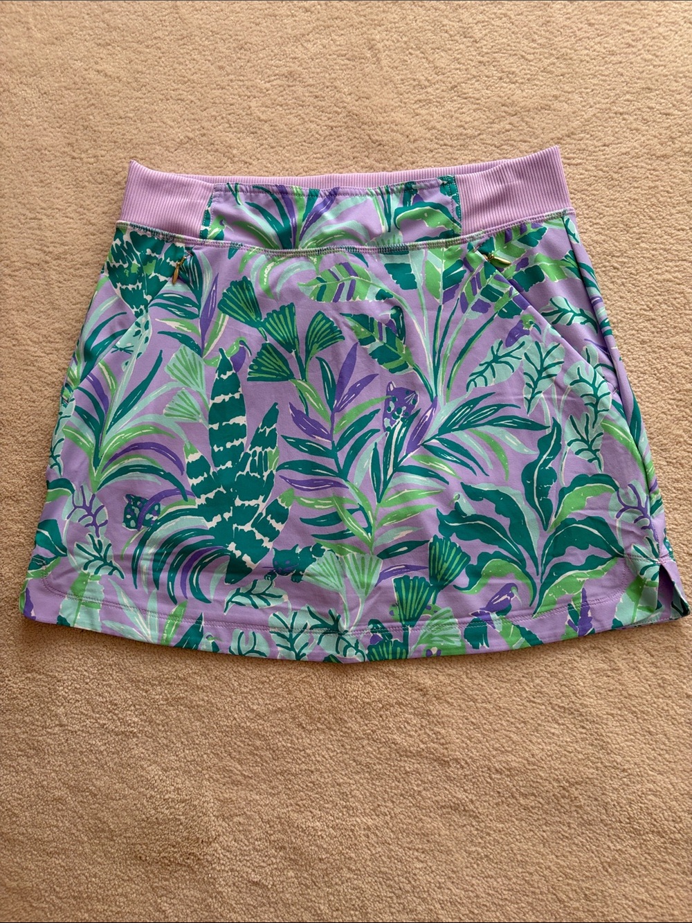 Lilly Pulitzer Lavender Athletic Skort with Green Tropical Print